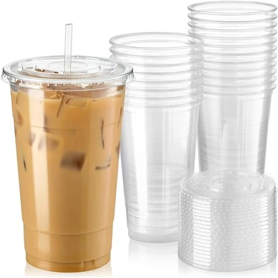 32 Oz caurspīdīgas plastmasas glāzes ar vākiem